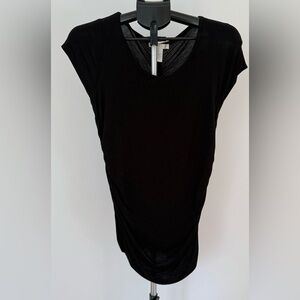 Design History Black Cap Sleeve Ruched T-Shirt | Size Medium | Flattering Fit